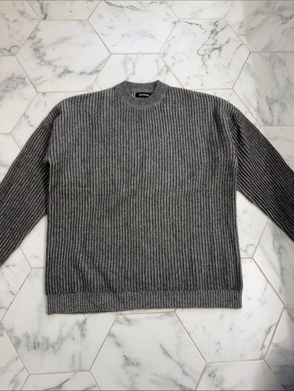 NAADAM Ribbed Gray Wool Crewneck Sweater